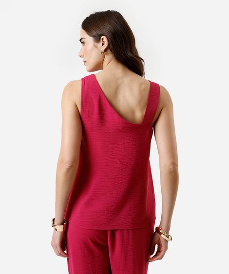 blusa assimétrica feminina texturizada com fivela rosa