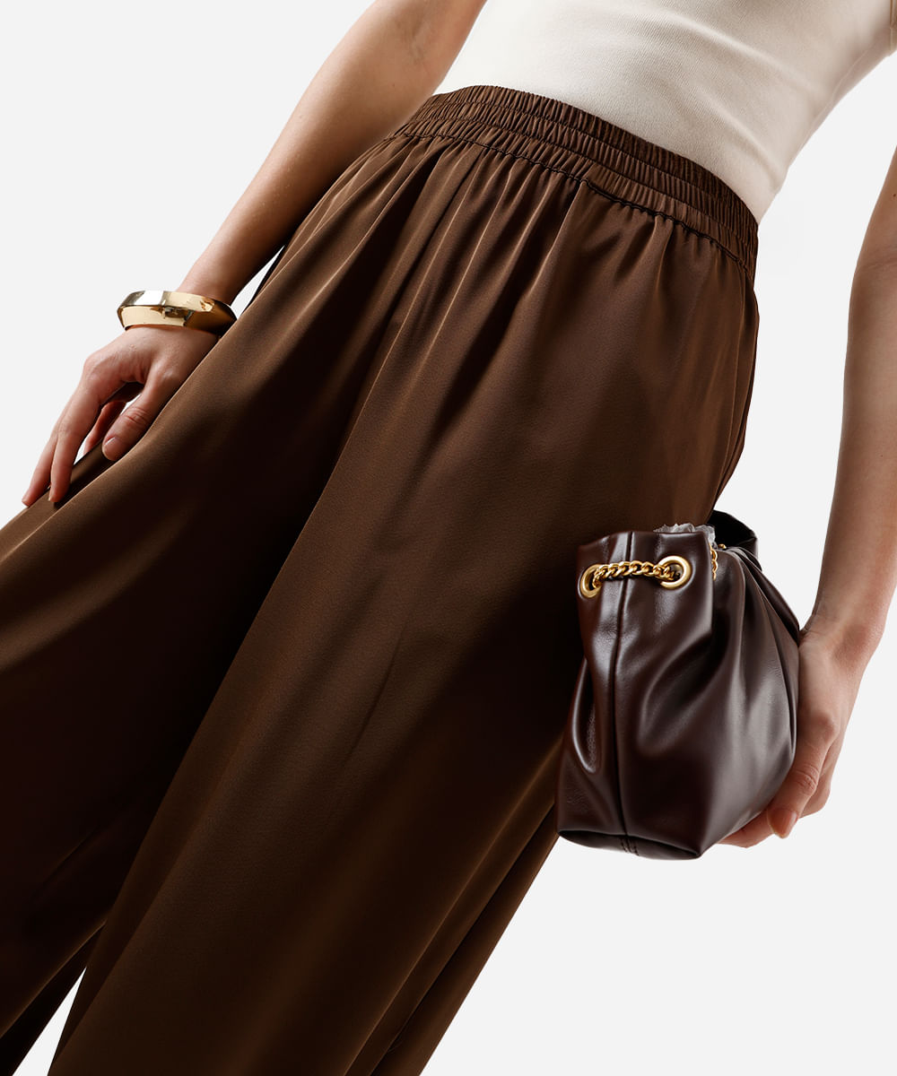 calça aladim feminina com amarração acetinada marrom