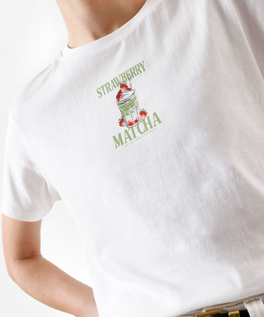 camiseta feminina de algodão matcha off white
