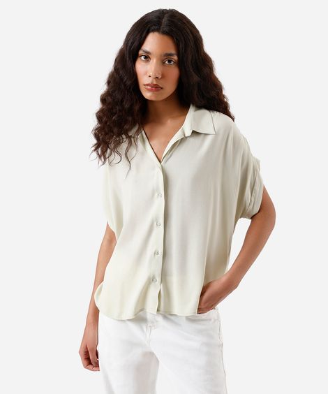 camisa feminina de viscose manga curta texturizada verde