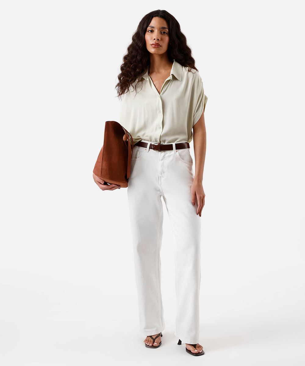 camisa feminina de viscose manga curta texturizada verde