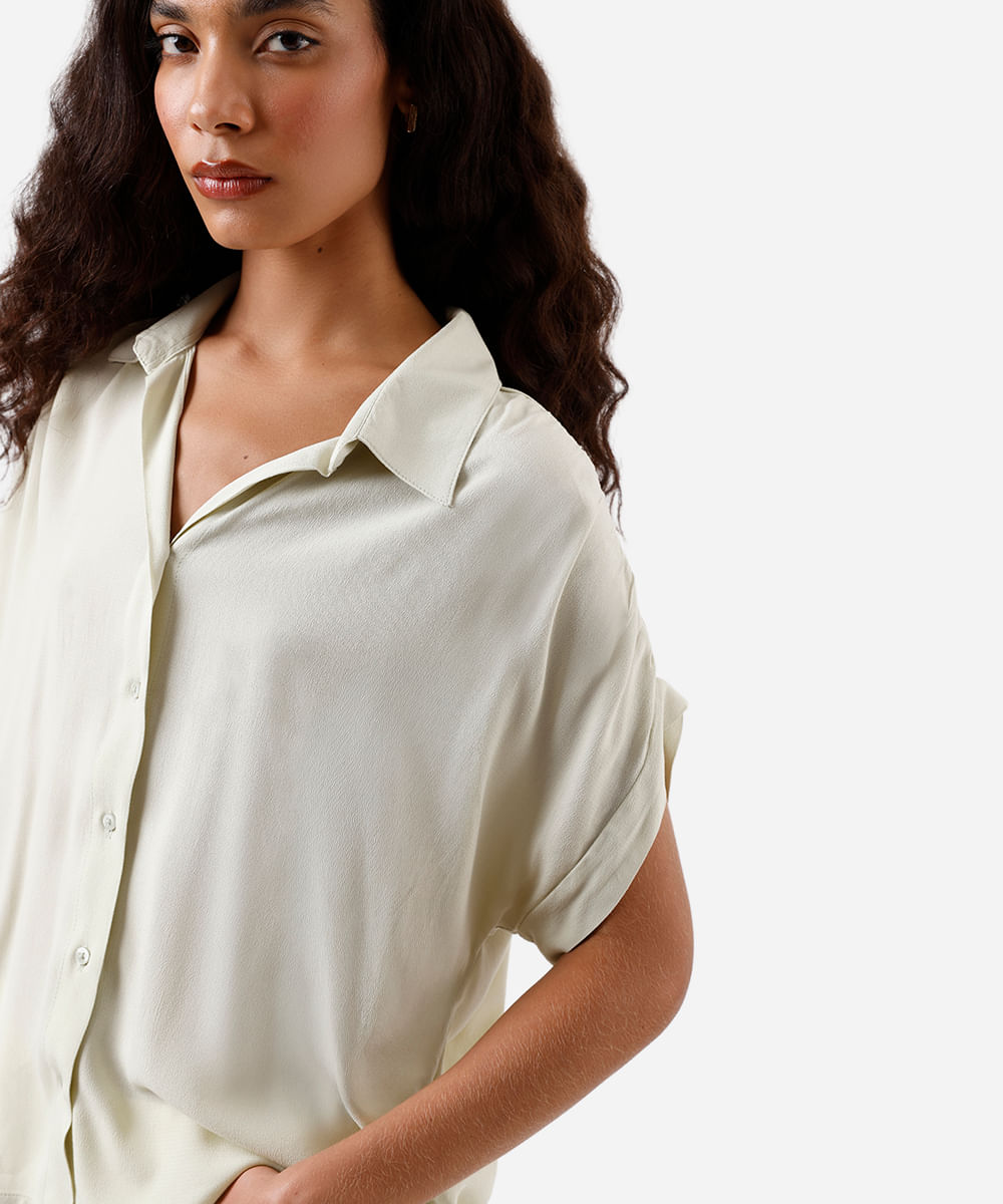 camisa feminina de viscose manga curta texturizada verde