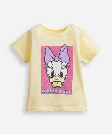 camiseta infantil de algodão margarida com glitter amarela