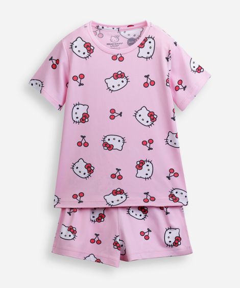 pijama curto infantil hello kitty rosa
