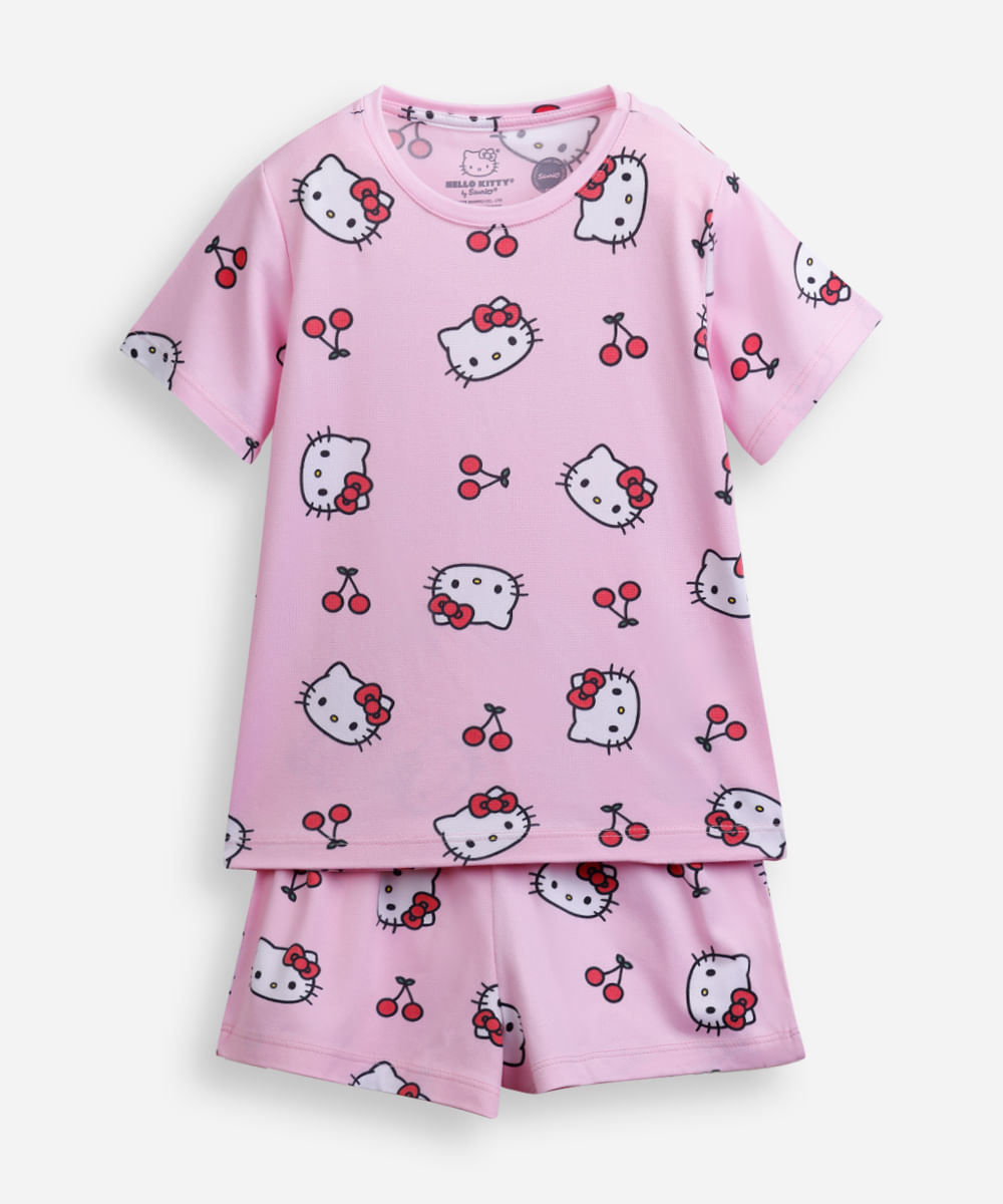 pijama curto infantil hello kitty rosa