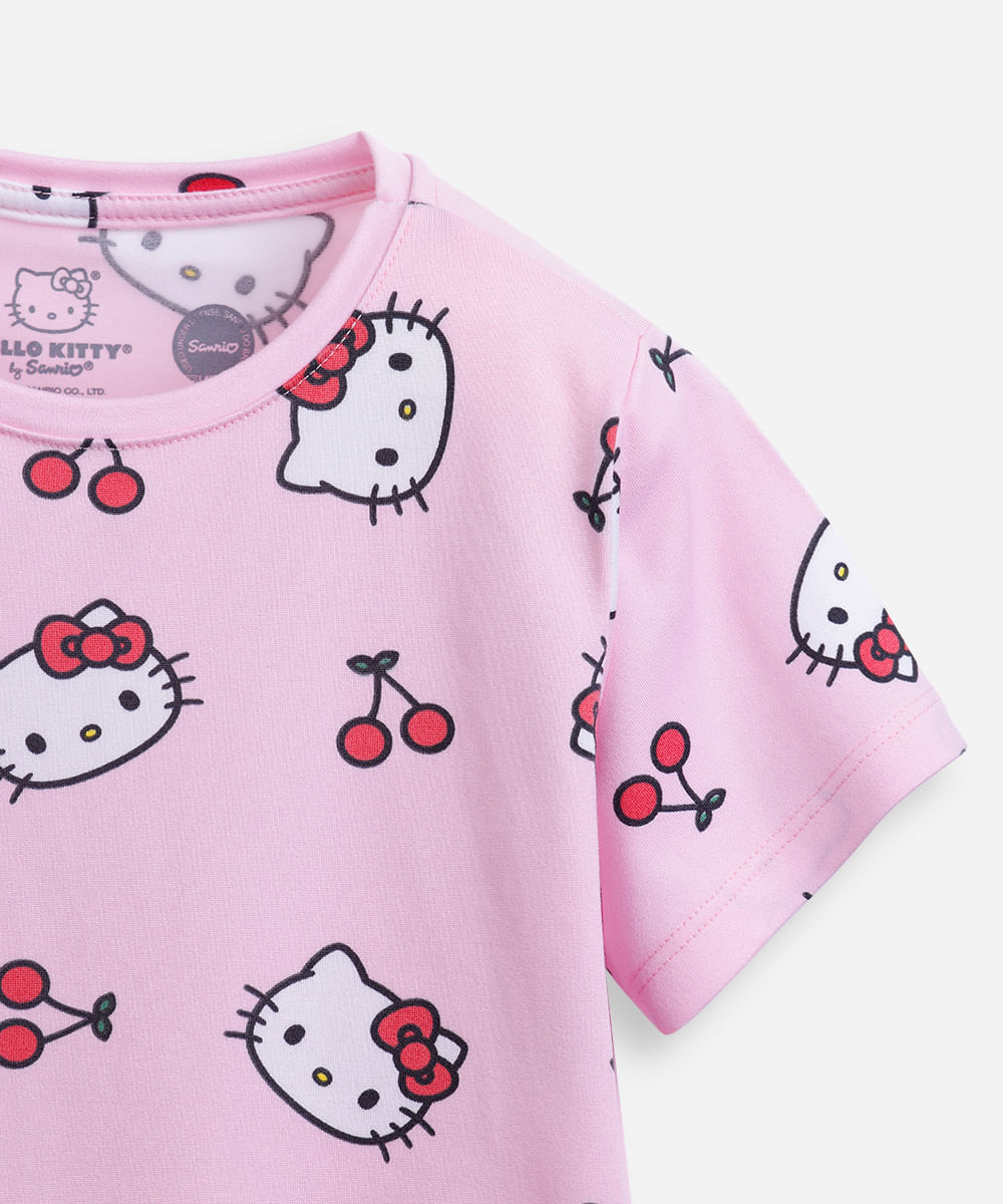 pijama curto infantil hello kitty rosa