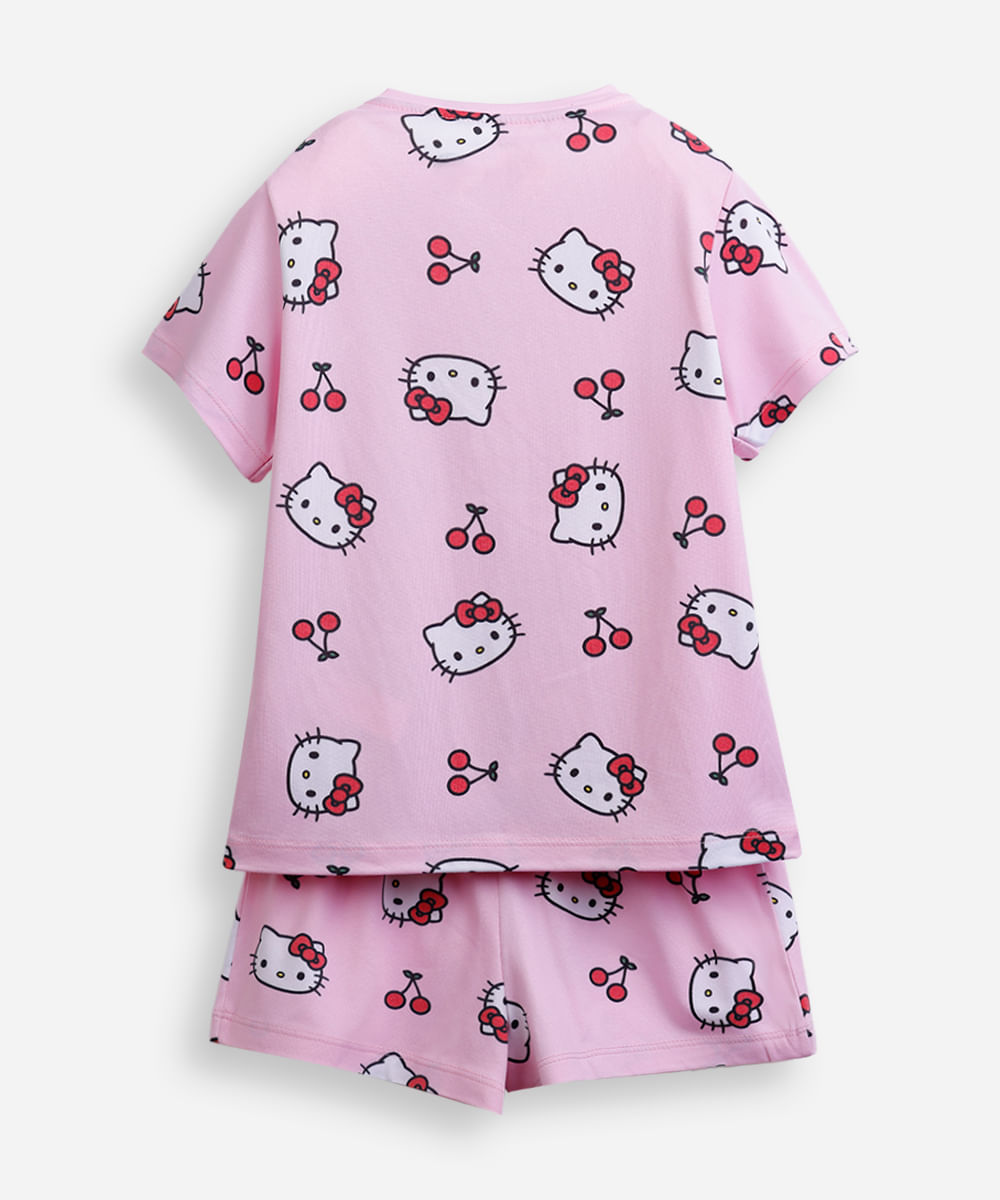 pijama curto infantil hello kitty rosa
