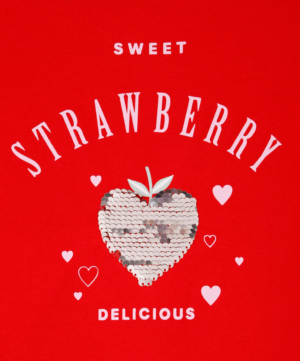 blusa infantil de algodão morango com paetê vermelha