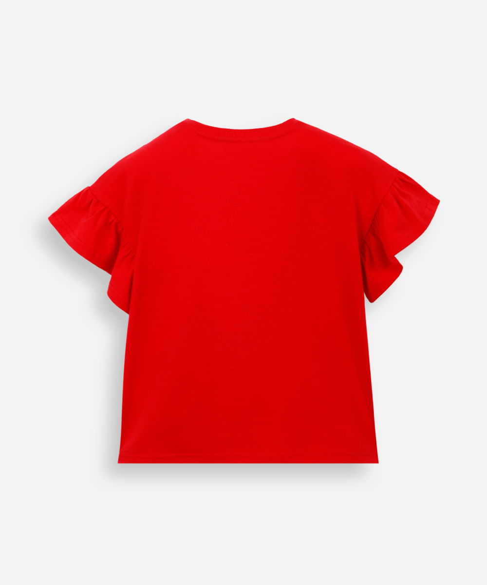 blusa infantil de algodão morango com paetê vermelha