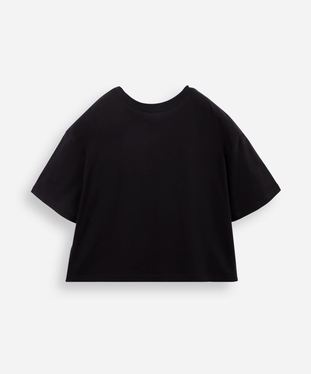camiseta cropped juvenil de algodão wandinha com glitter preta