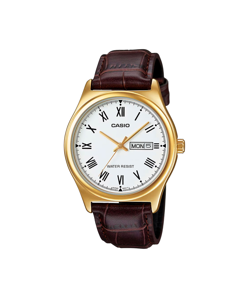 relógio unissex casio analógico  mtp v006gl 7budf dourado