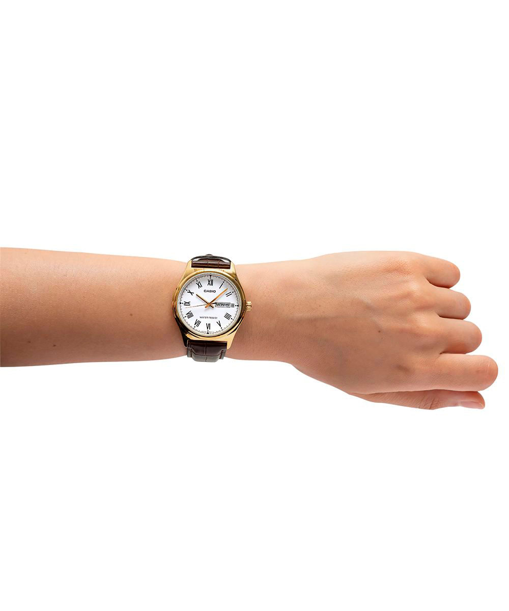 relógio unissex casio analógico  mtp v006gl 7budf dourado