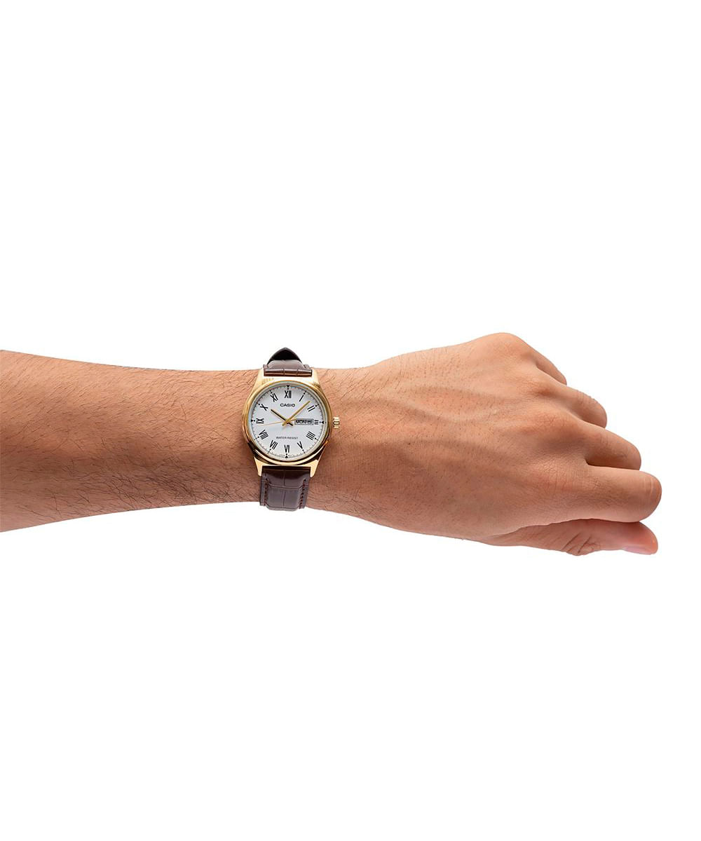 relógio unissex casio analógico  mtp v006gl 7budf dourado