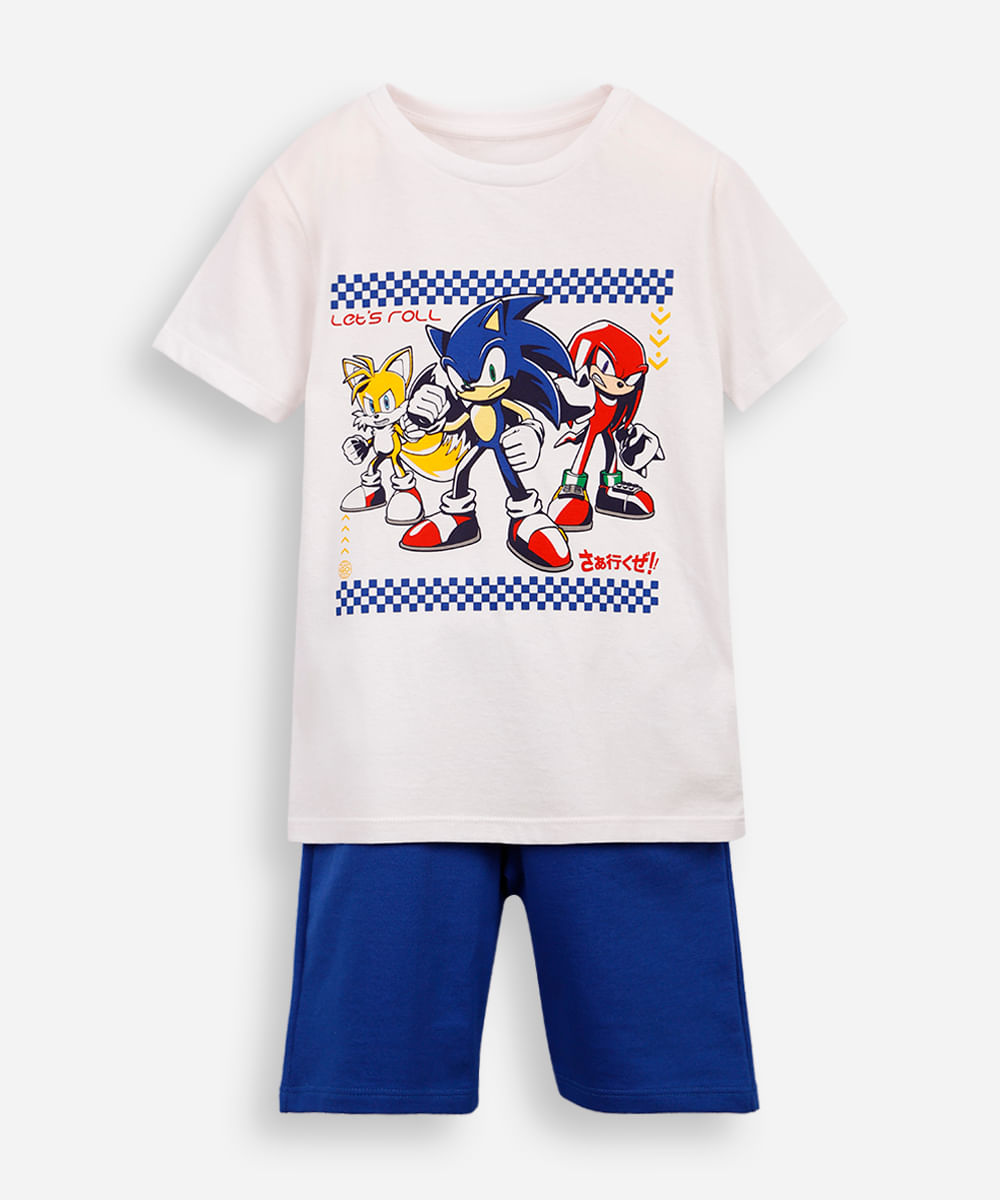 conjunto curto infantil de algodão sonic off white