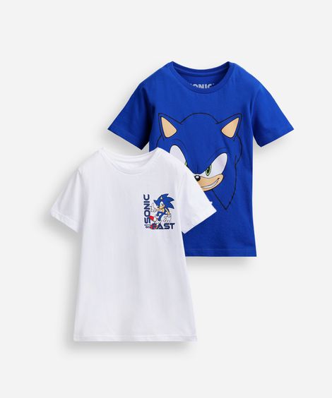 kit de 2 camisetas infantis de algodão sonic colorido