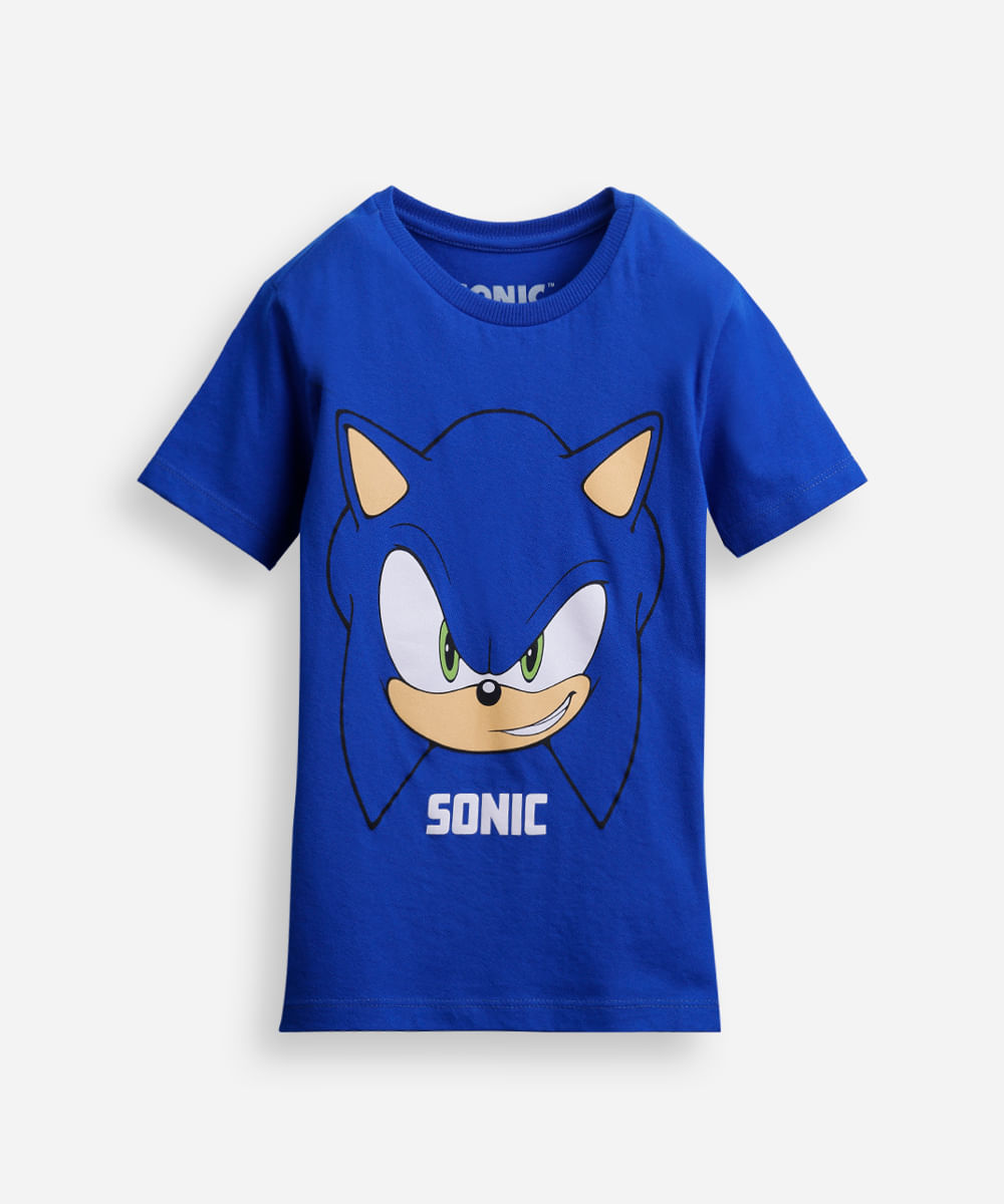 kit de 2 camisetas infantis de algodão sonic colorido