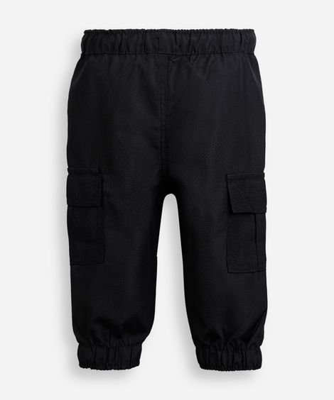 calça jogger infantil com bolsos cargo texturizada preta