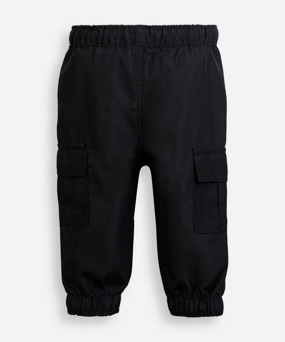 calça jogger infantil com bolsos cargo texturizada preta