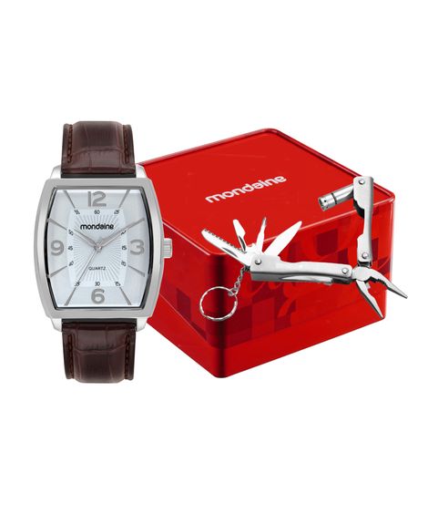 kit relógio masculino mondaine analógico 83506g0mvnh1k prateado