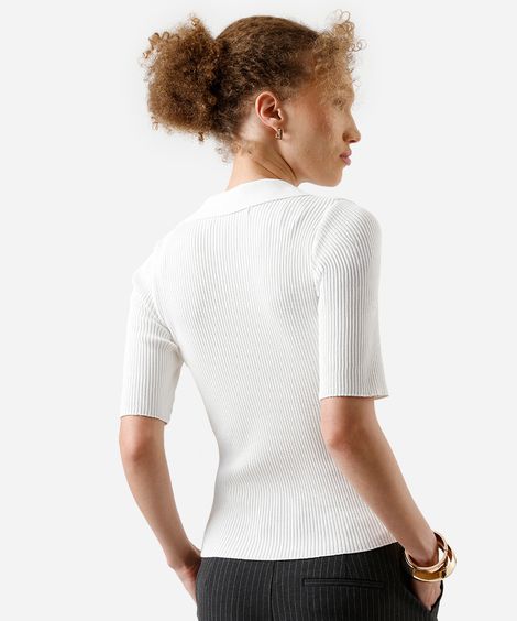 polo feminina de tricot canelada off white