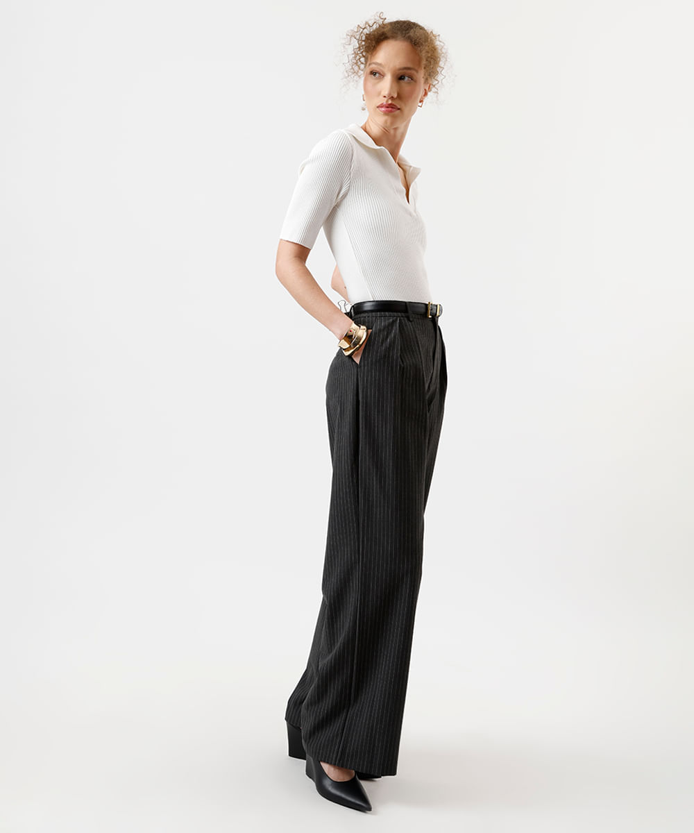 polo feminina de tricot canelada off white