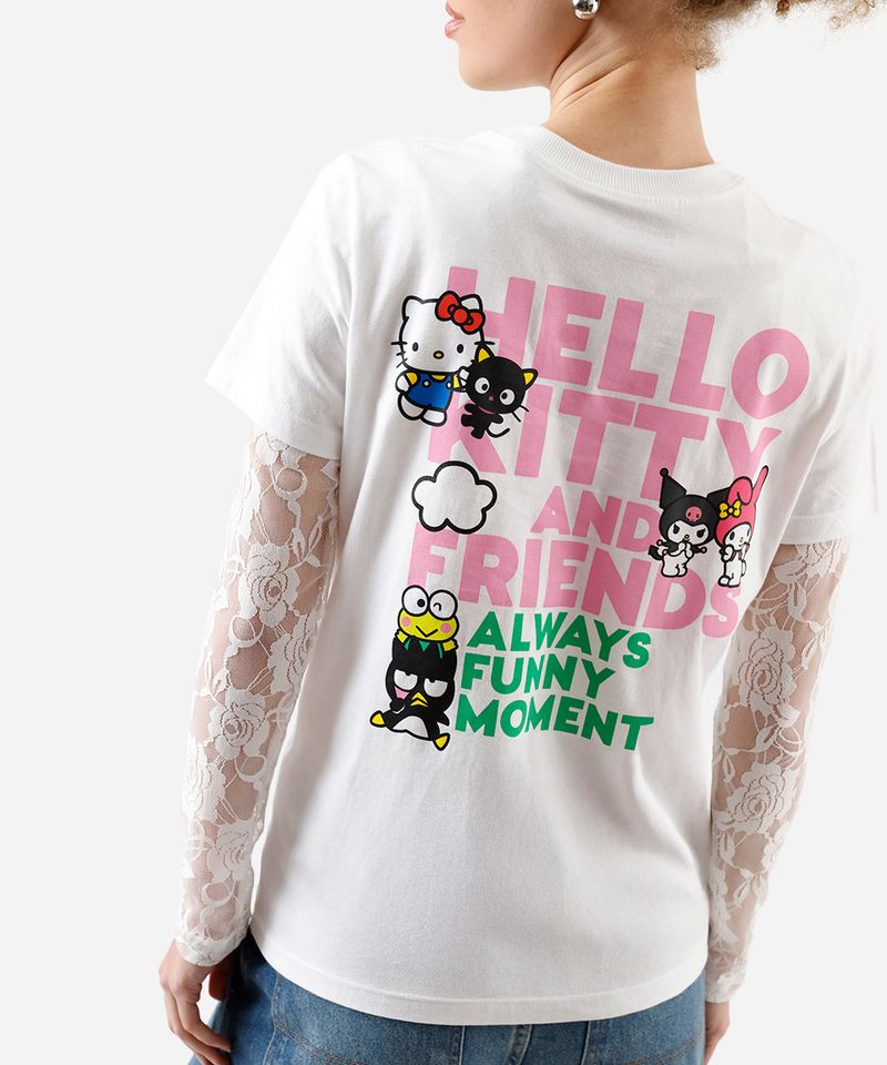 camiseta feminina de algodão hello kitty off white