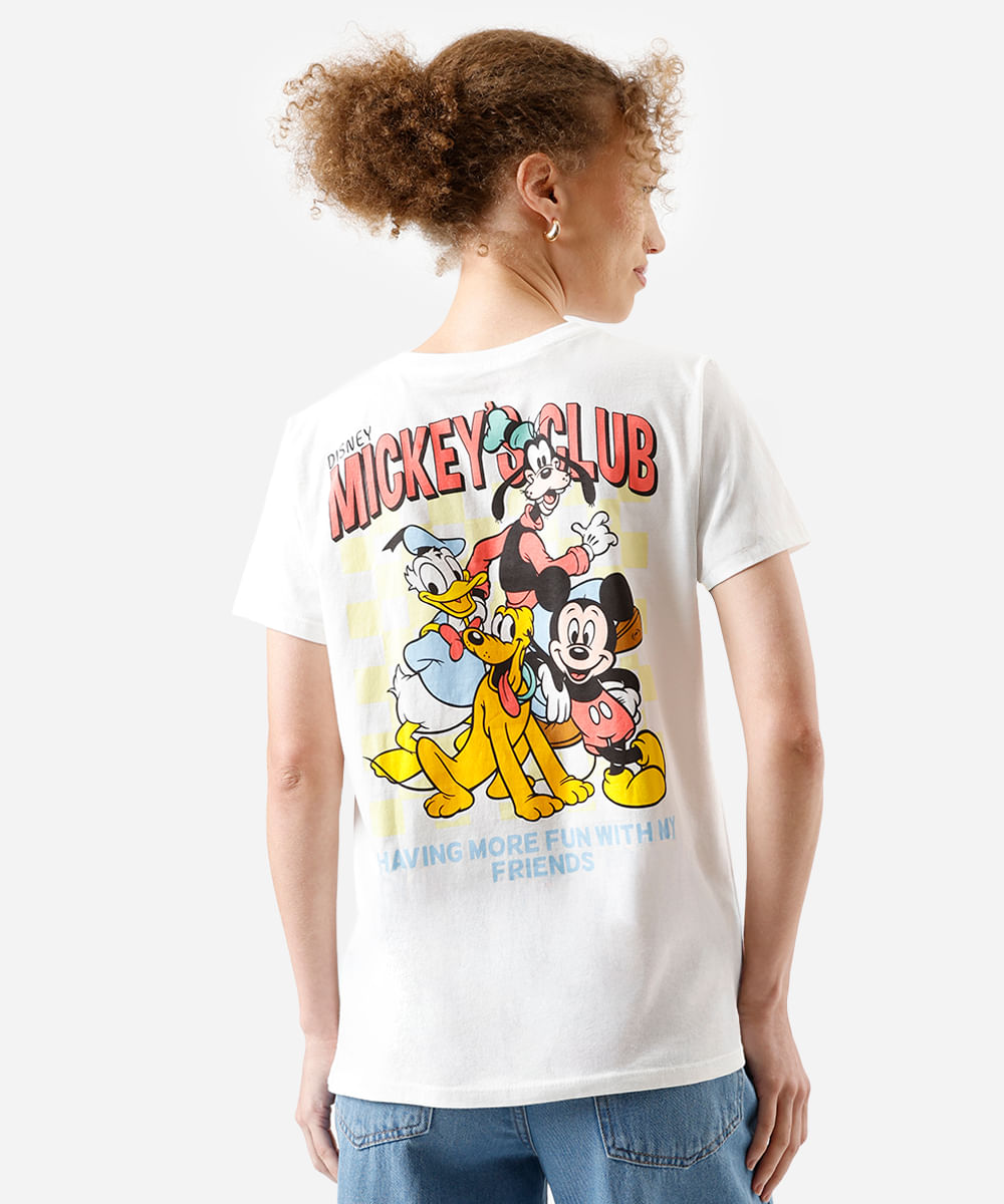 camiseta feminina de algodão mickey off white