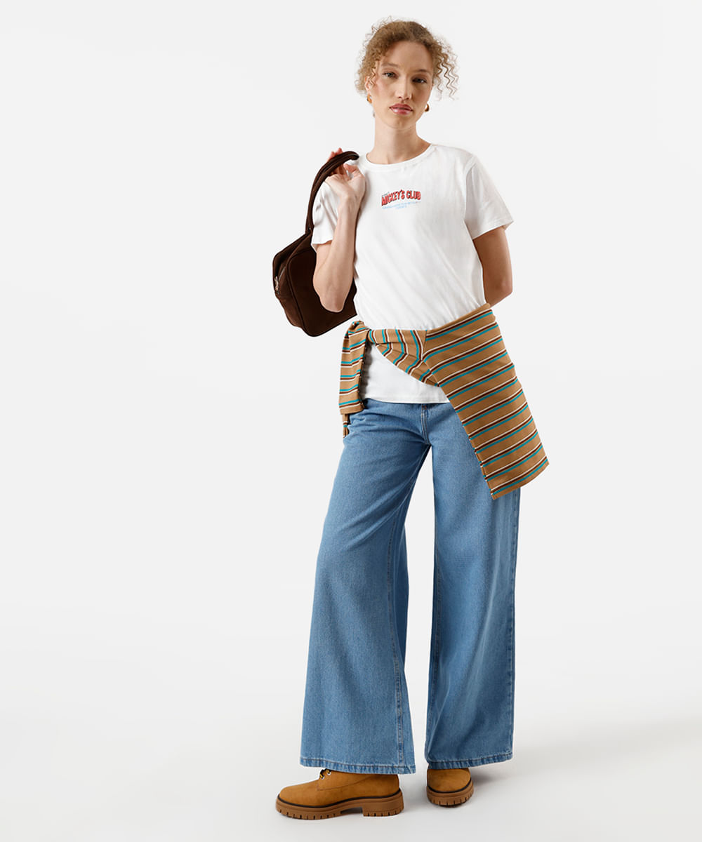 camiseta feminina de algodão mickey off white