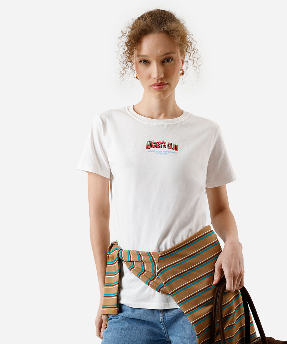 camiseta feminina de algodão mickey off white