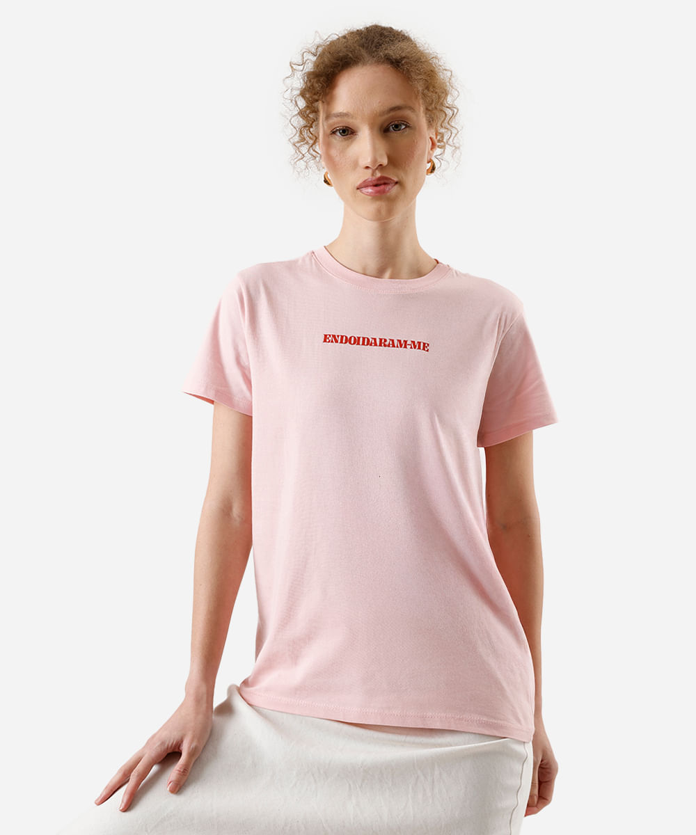 camiseta feminina de algodão estampada rosa