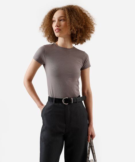 camiseta básica feminina de algodão manga curta cinza
