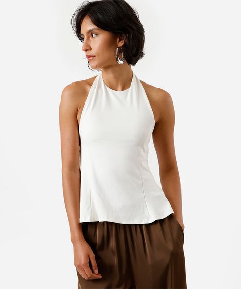 blusa peplum feminina de viscose frente única  off white