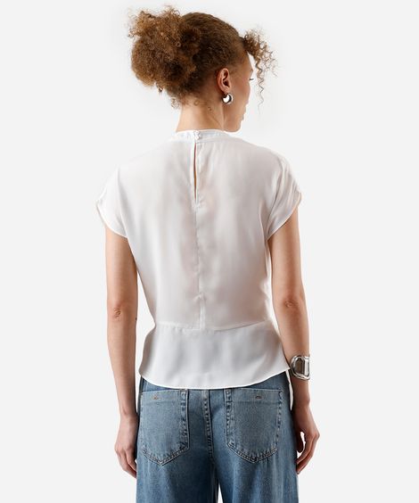 blusa feminina com pregas e amarração texturizada off white