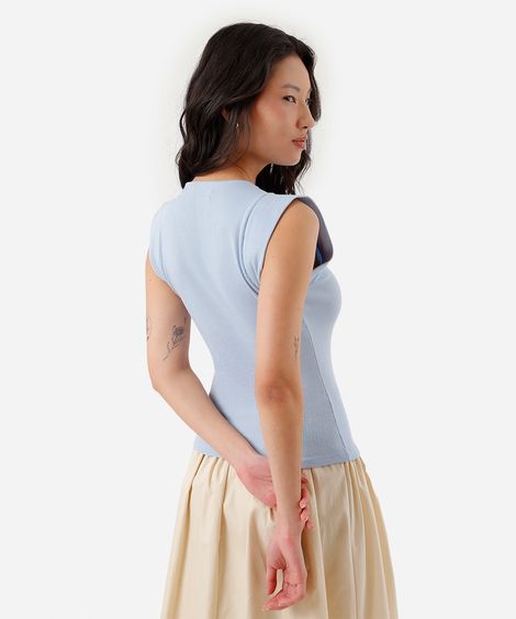 blusa muscle tee de algodão canelada - azul bebe