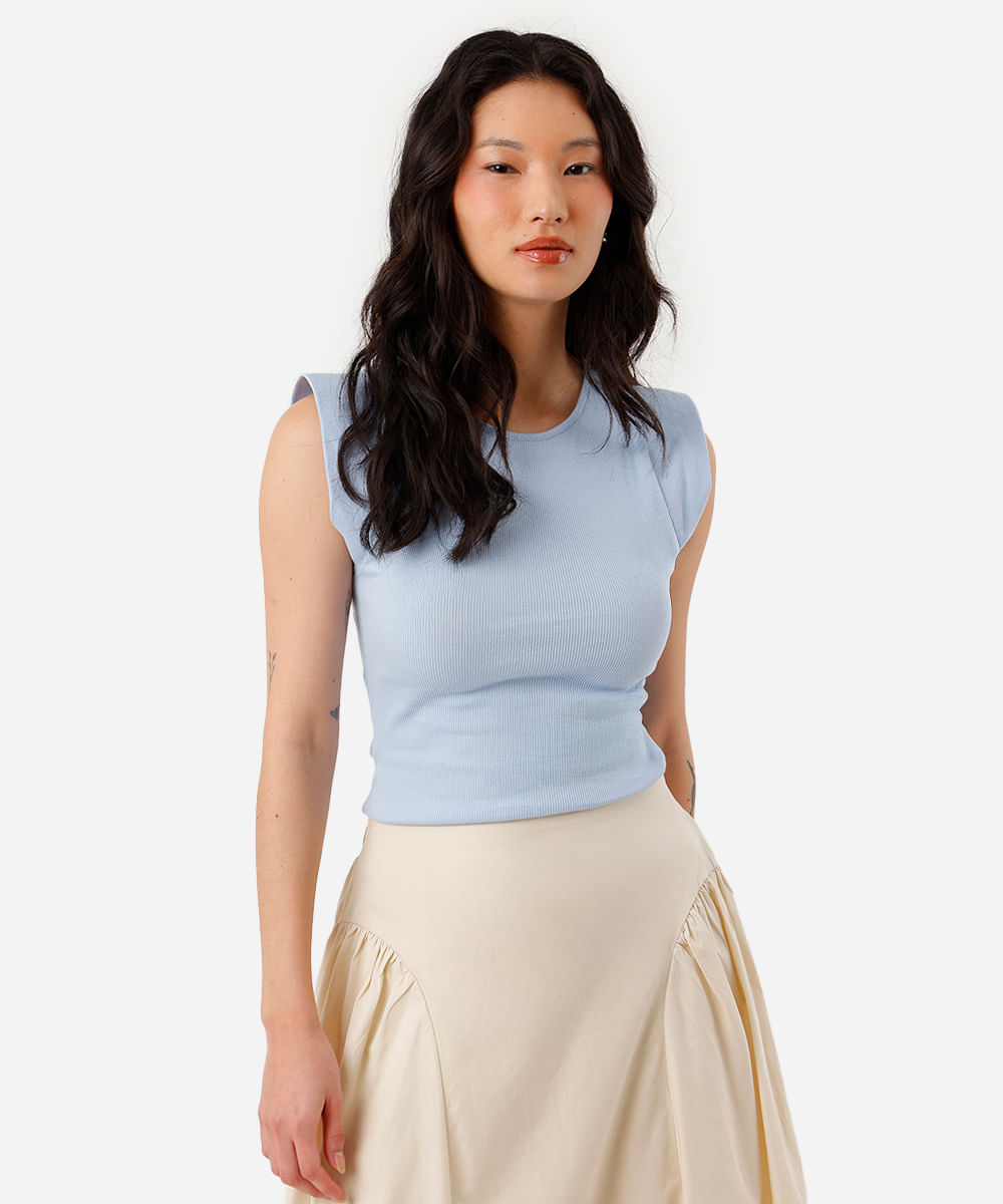 blusa muscle tee de algodão canelada - azul bebe