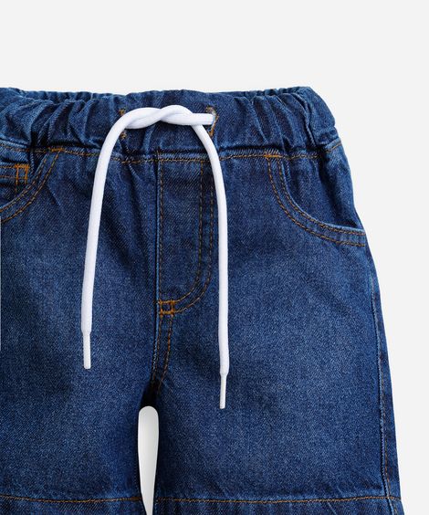 short infantil jeans cós elástico azul