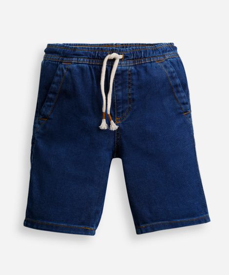 bermuda reta infantil jeans cós elástico azul