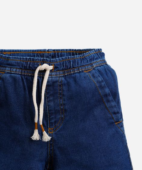 bermuda reta infantil jeans cós elástico azul
