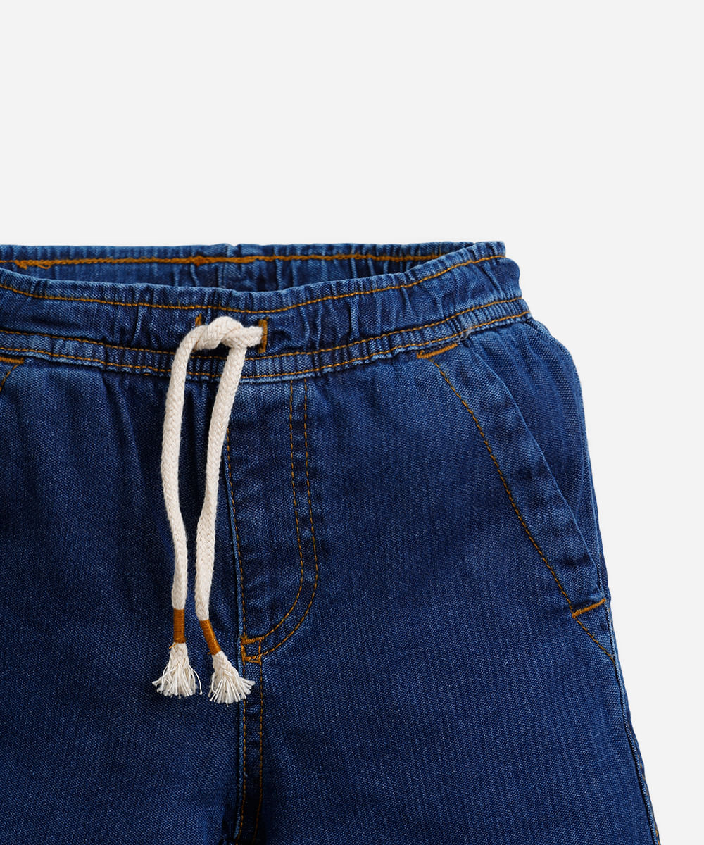 bermuda reta infantil jeans cós elástico azul