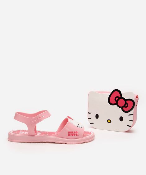 sandália infantil hello kitty grendene com brinde rosa