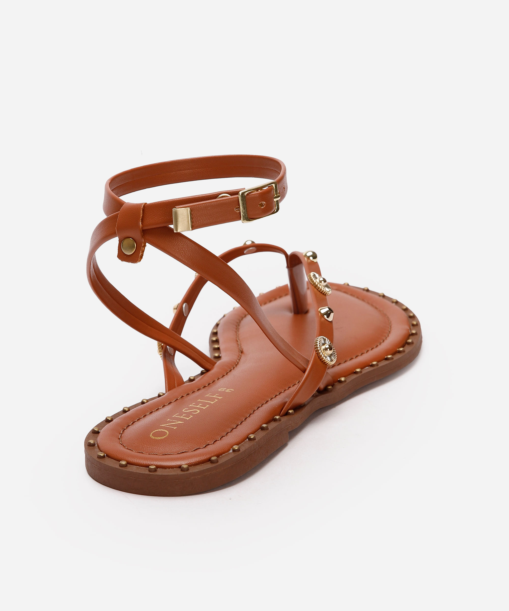 rasteirinha com tachas oneself marrom