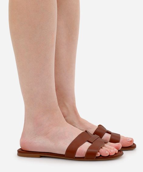 rasteirinha feminina com recorte oneself marrom