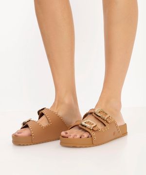 papete feminina com tachas zaxy marrom