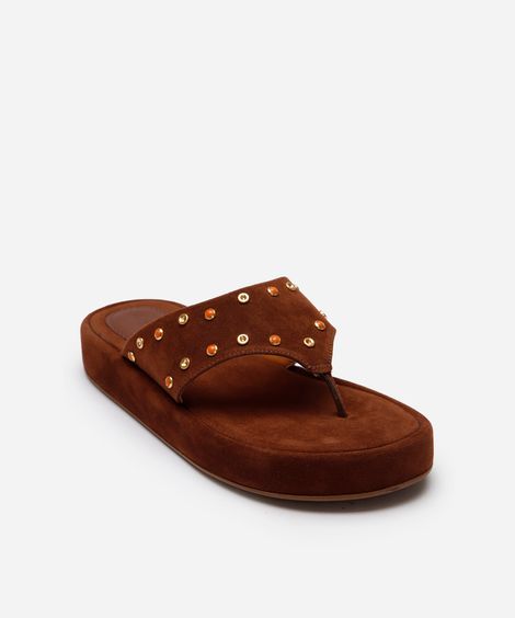 rasteirinha flatform com tachas texturizada oneself marrom