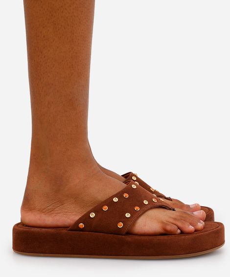 rasteirinha flatform com tachas texturizada oneself marrom