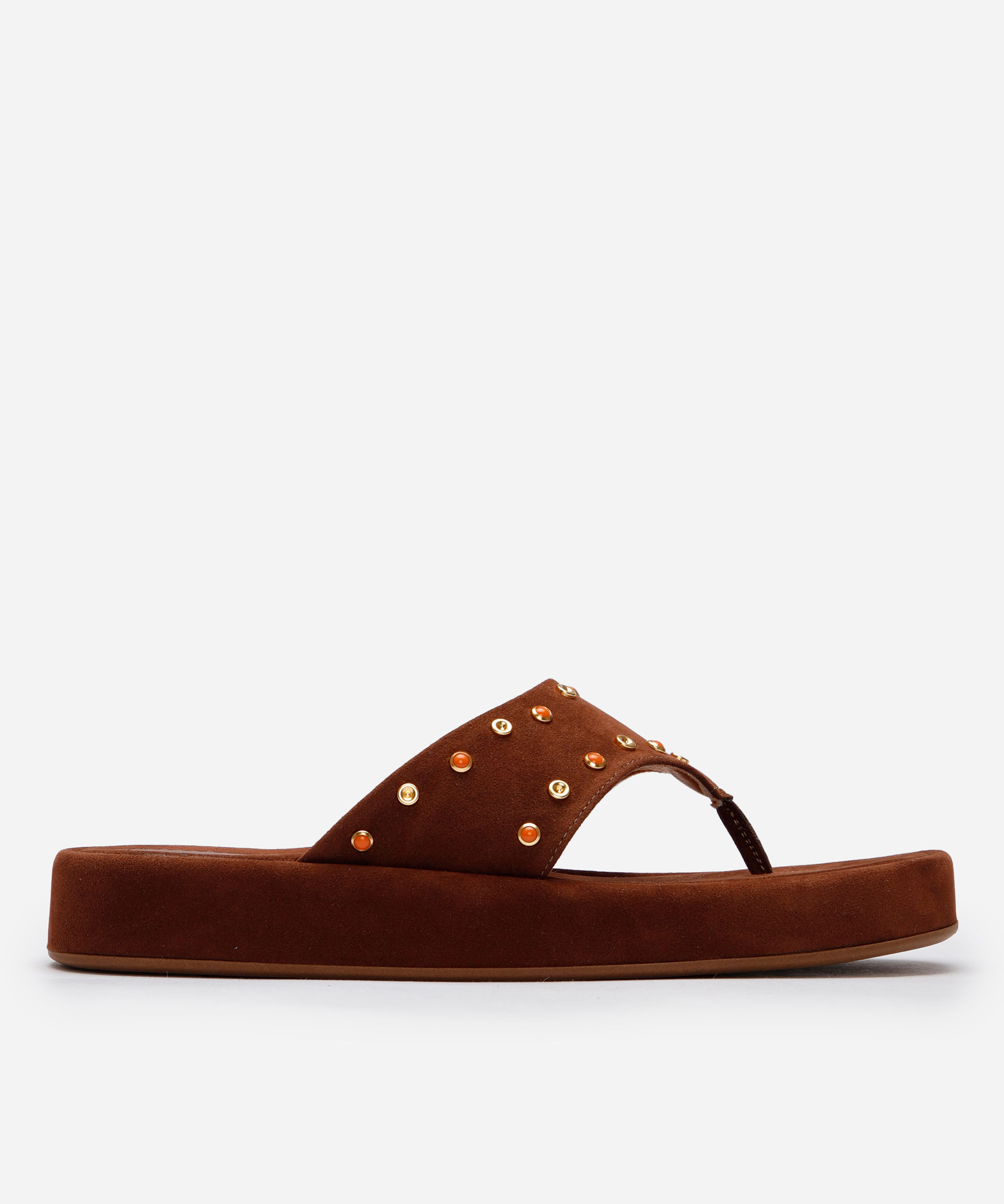 rasteirinha flatform com tachas texturizada oneself marrom