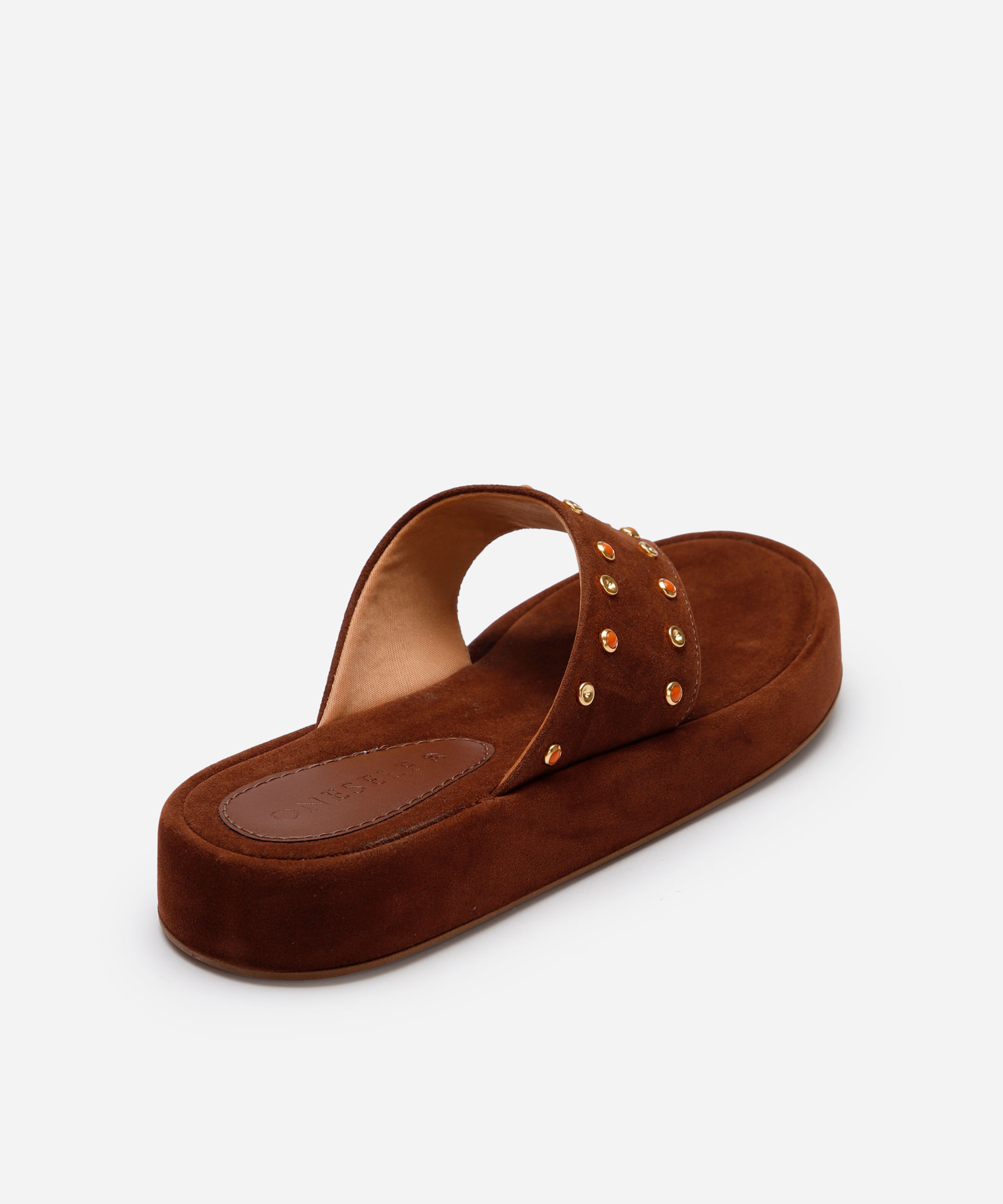 rasteirinha flatform com tachas texturizada oneself marrom