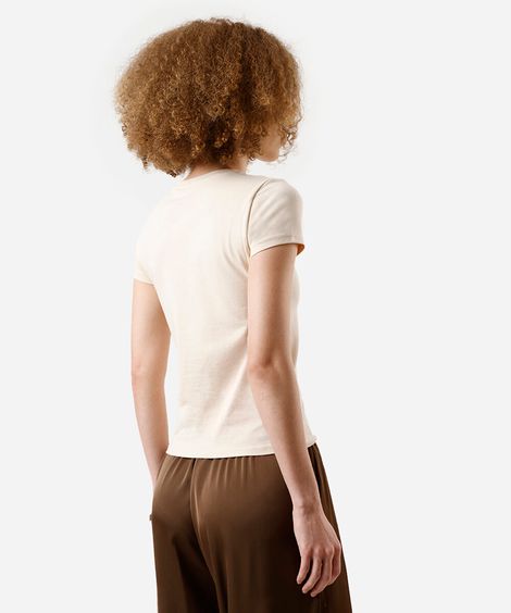 camiseta básica feminina de algodão manga curta bege