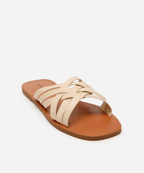 rasteirinha tiras cruzadas croco oneself bege
