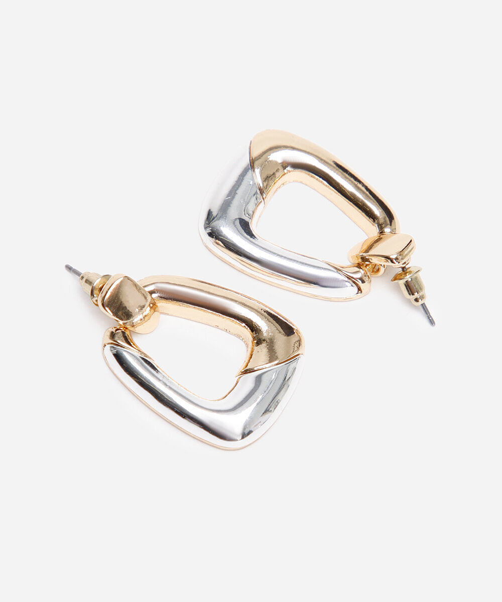 brinco com pingente geométrico bicolor mindset dourado